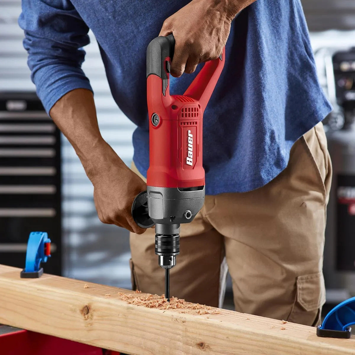 BAUER 9-Amp Heavy-Duty D-Handle Drill, 1/2-Inch Keyed Chuck, Variable Speed, 1200 RPM
