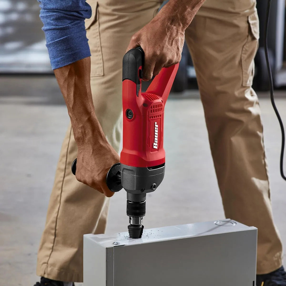 BAUER 9-Amp Heavy-Duty D-Handle Drill, 1/2-Inch Keyed Chuck, Variable Speed, 1200 RPM